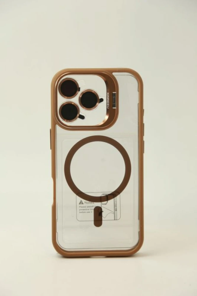 Coque Silicone iPhone 16 Pro MagSafe avec Protection Lentille et Support - Marron